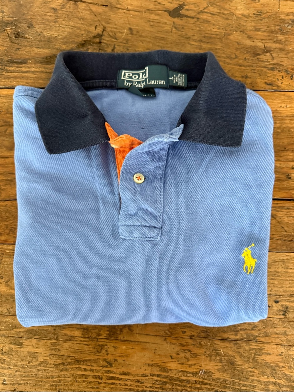 Polo Ralph Lauren Blue Color Block Polo Shirt Yellow Pony Size L